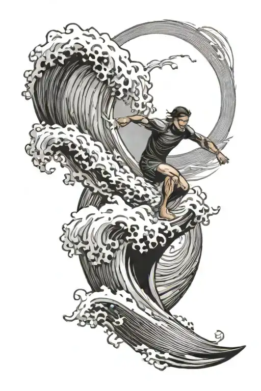 Sun And Waves Breaking With Surfer Riding A Wave