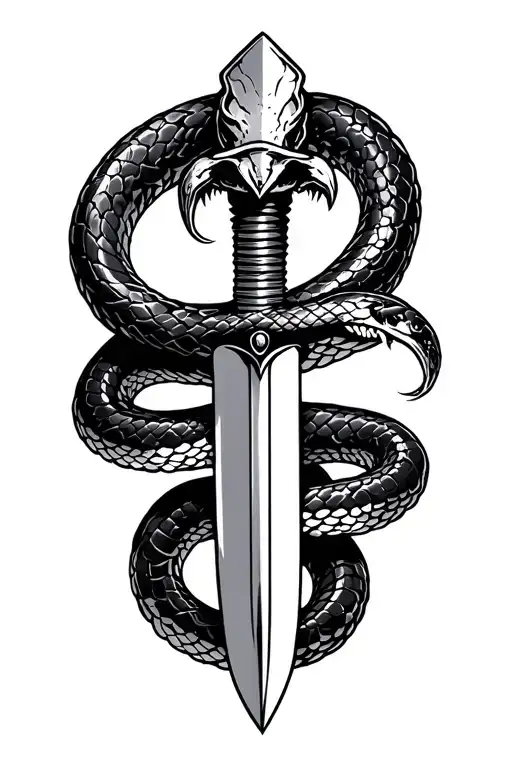 Snake Wrapped Around Dagger On Forearm
