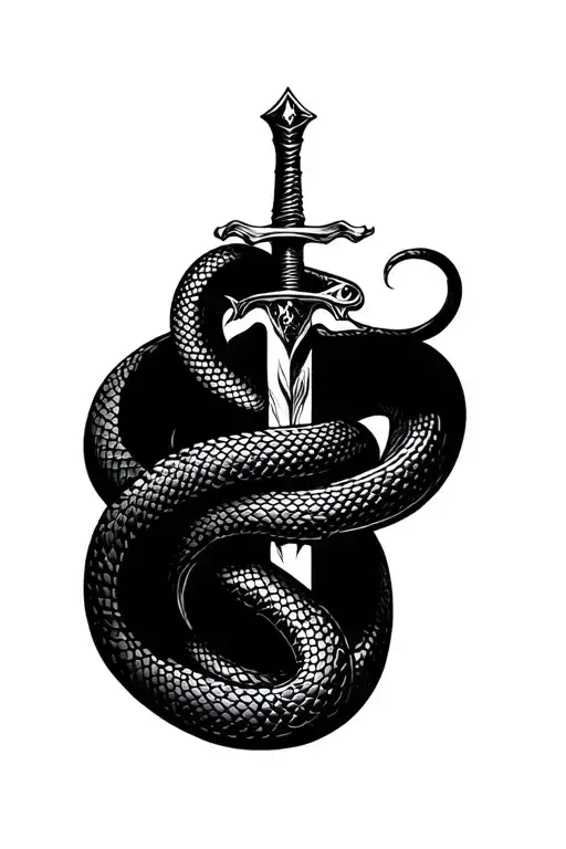 Snake Wrapped Around Dagger On Forearm