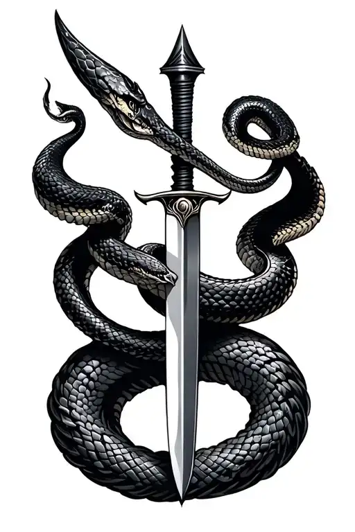 Snake Wrapped Around Dagger On Forearm