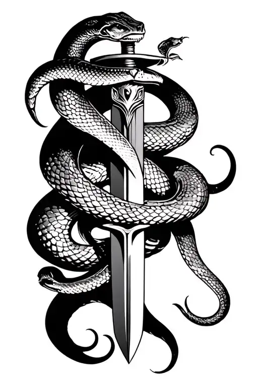 Snake Wrapped Around Dagger On Forearm