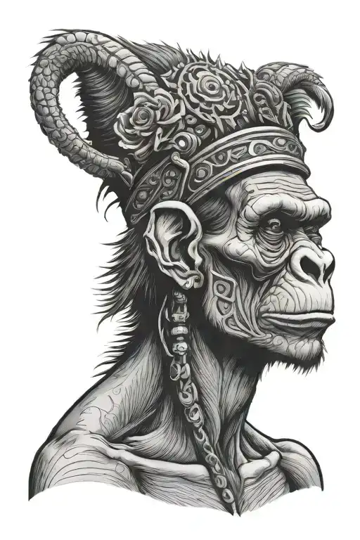 Man With Half Dead Evil Chimp Headdress Being Worn