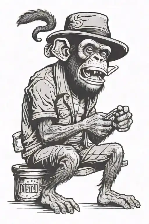 Man With Half Dead Evil Chimp Hat Being Worn