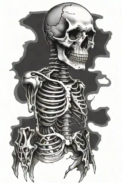 Skeleton With Rib Cage Broken Open With Gears Coming Out