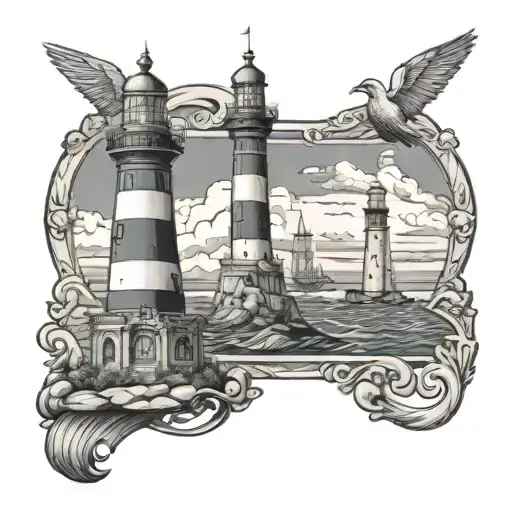 Lighthouse Of Alexandria Graphics Divided Into Two Parts