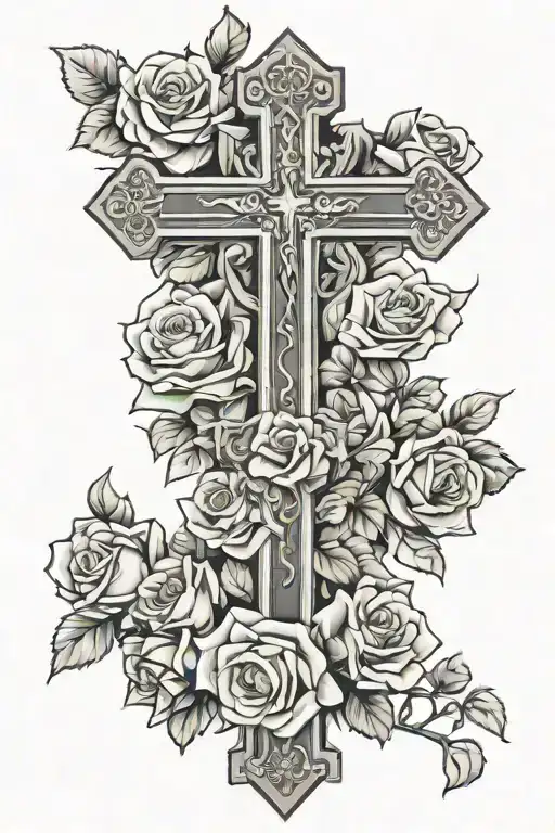 Religious Cross Wrapped In Roses With The Name Lachapelle