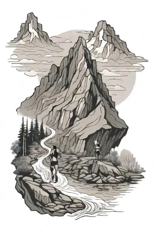 Mountain With Runner And River