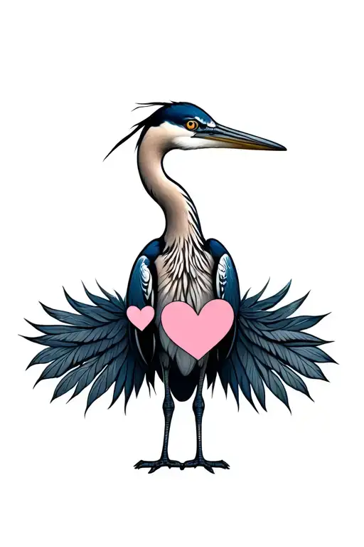 Blue Heron With Hearts Blended In To Is Feathers