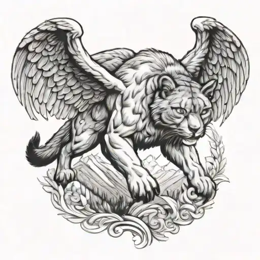 Mountain Lion With Eagle Wings Flying