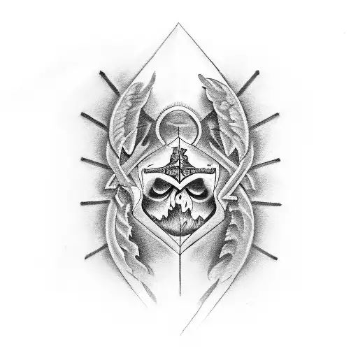 A Black And Grey Tattoo Of A Psychology Symbol Combined With Artistic Brush Strokes