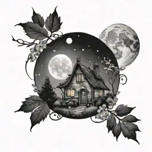 Cottage Home As The Moon Merging Together