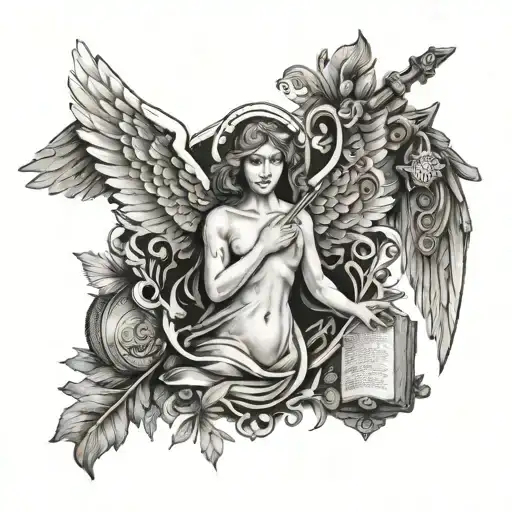 Angel And Cross Surrounded With Bible Verses Surrounding