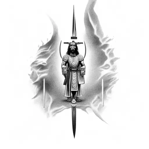 A Black-grey Tattoo Of A Warrior Overcoming Their Drug Addiction With The Help Of Jesus