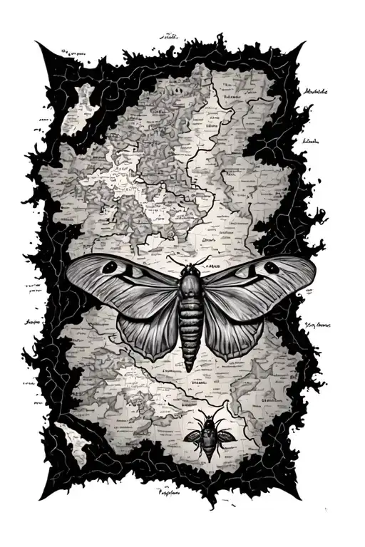Map Of The Middle-earth With A Moth Resting On It