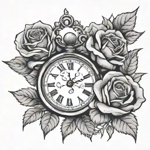 Roses And A Clock With Date Of Birth Of 09-08-2006 But In Roman Numbers