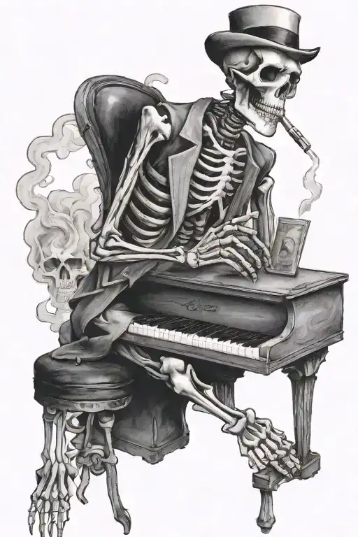 Skeleton Smoking A Cigarette And Playing Piano