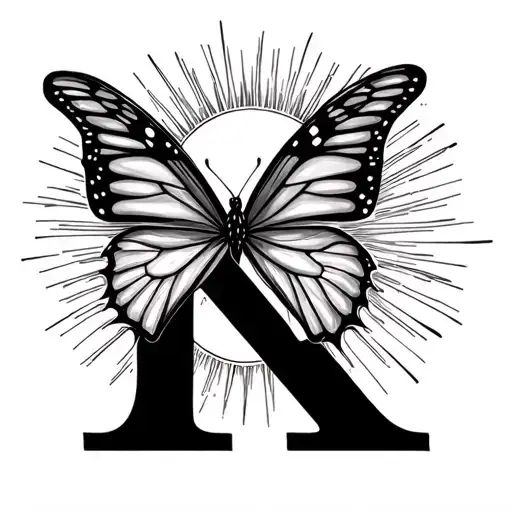 Letter K With Butterfly Placed On It And A Sun In The Background