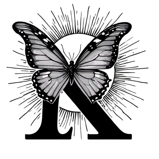 Letter K With Butterfly Placed On It And A Sun In The Background