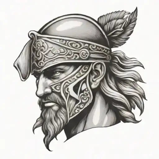A Greek Warrior With A Blindfold Covering His Eye Inside