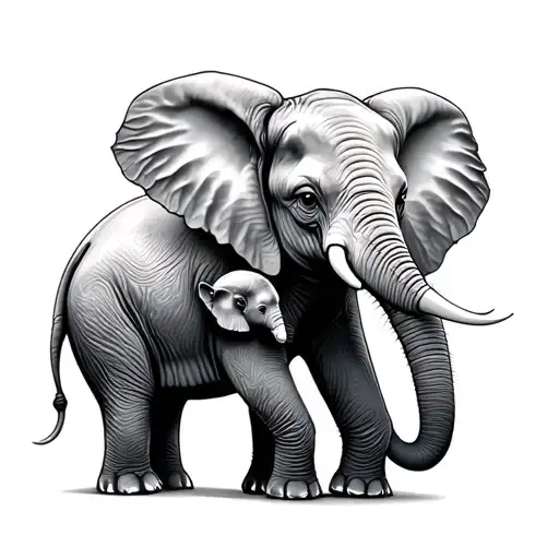 Mom And Baby Elephant