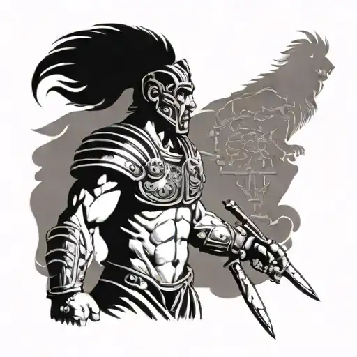 Gladiator And Lion Standing Side