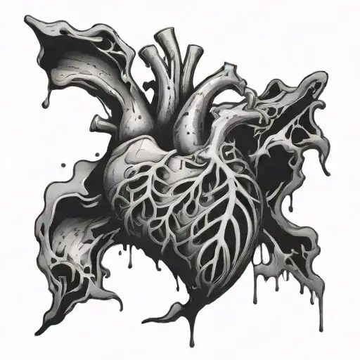 Rib Cage Shattered Exposed Heart Ink Splatter