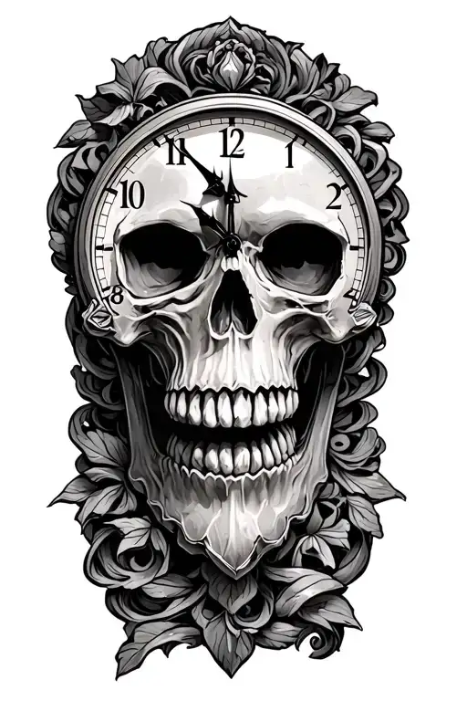 Skull With Stone Clock