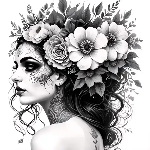 Katrina Makeup Woman With Flowers On The Head And Crown That Corresponds To Her