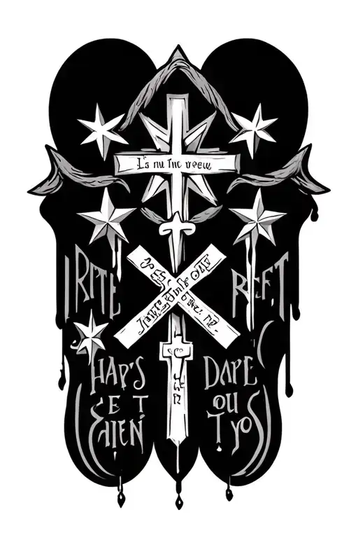 A Song Lyric Inbetween 3 Stars And A Cross At The Bottom