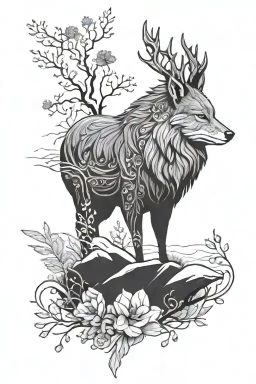 Nordic Ature Inspired Tattoo Design Featuring Animal