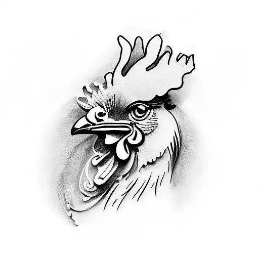 Rooster Outline With Floral Infill