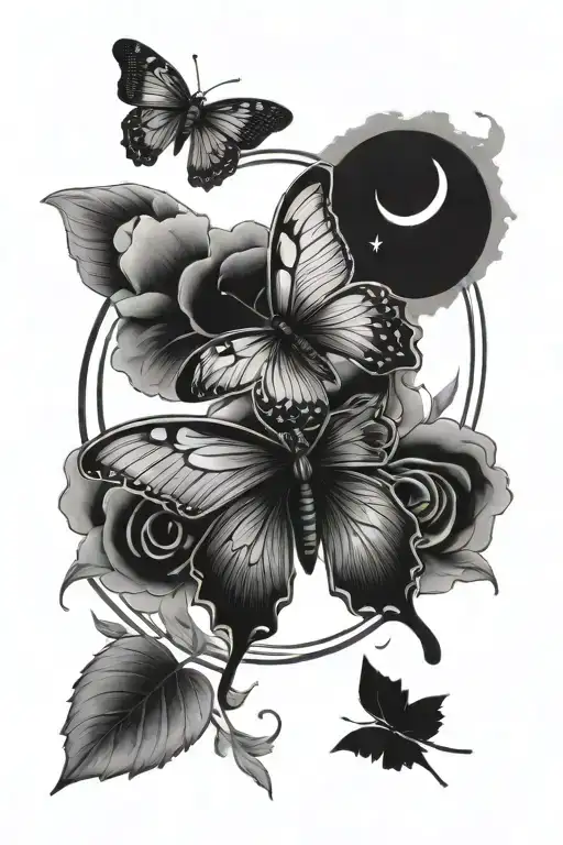 Butterfly And Moon Surrounded