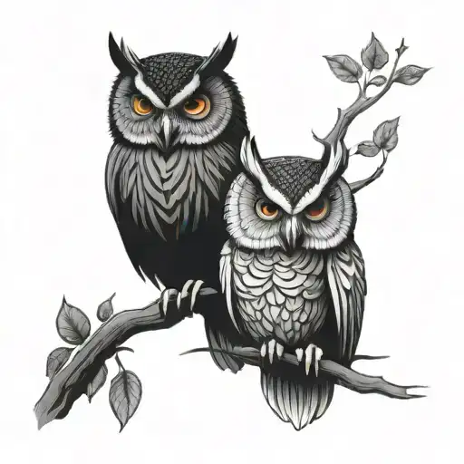 Owl Protecting Another Owl Sitting