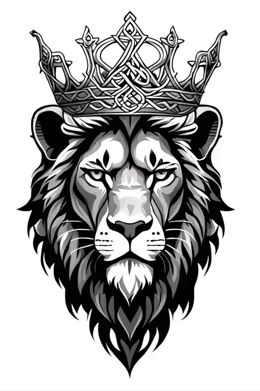 Lion Head With Celtic Designs And A Crown