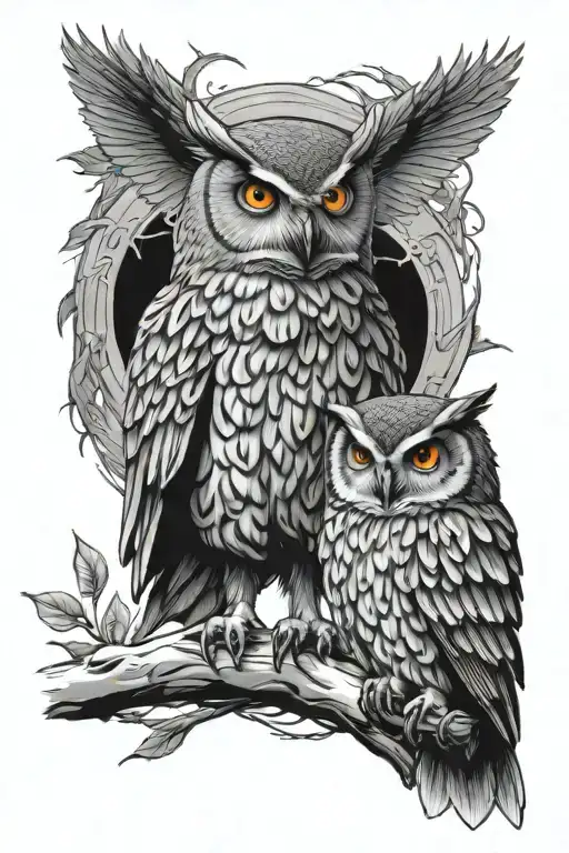 Owl Protecting Another Owl Sitting