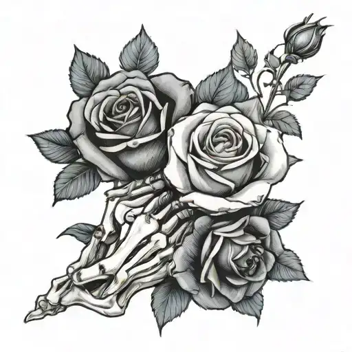 Skeleton Hand Holding A Black Rose And A Blue Rose