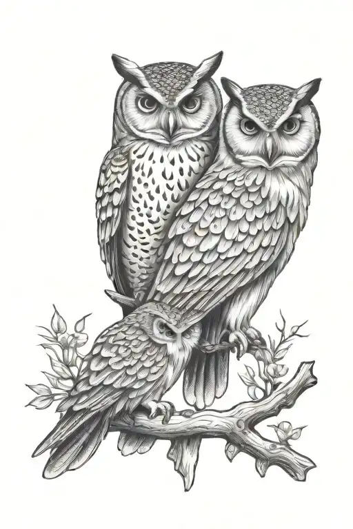 Owl Protecting Another Owl Sitting Together