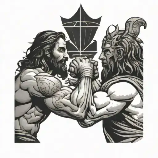 Jesus Arm Wrestling The Devil