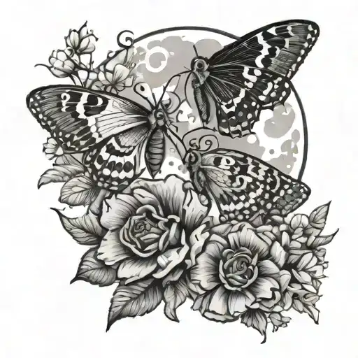 Moths And Flowers With A Moon