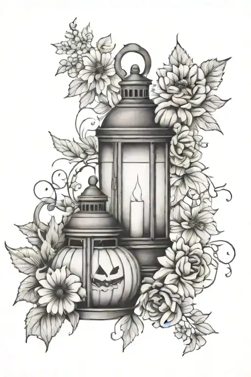 Fine Line Pumpkins Flowers Lantern Pretty