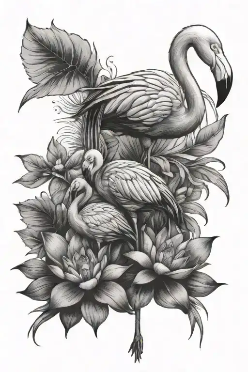 Flamingo And Lotus Flower Intertwined