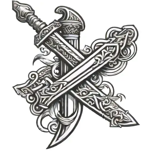 2 Race Flags Crossed Sword Intertwined