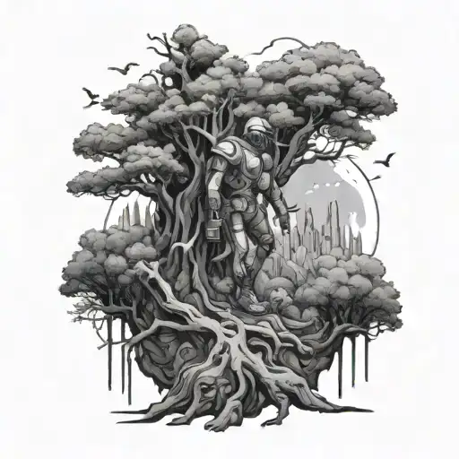 Hiking Tree Fighting Space Cyborg