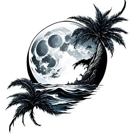 When The Moon Shining On The Sea Back Side Tattoo Modern Art