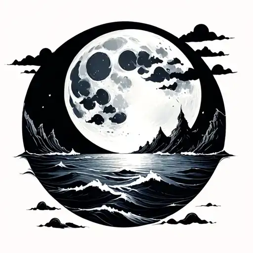 When The Moon Shining On The Sea Back Side Tattoo Modern Art Long And Like A Line