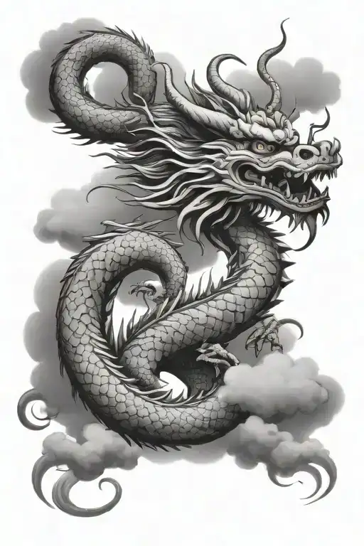 Chinese Dragon With Clouds Surrounding