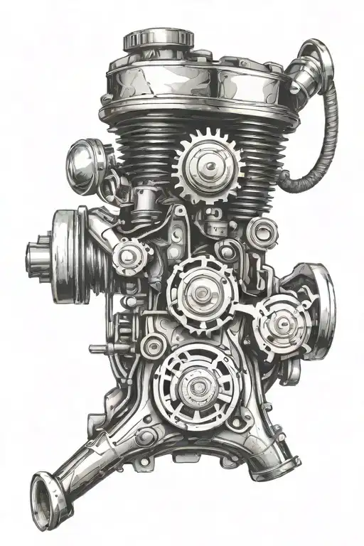 Engineering And Car Engine With Sketch Style Design