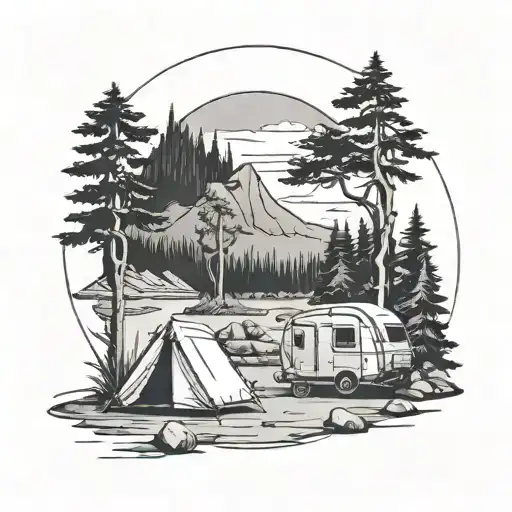 Camping Scene Inside An Enso Circle