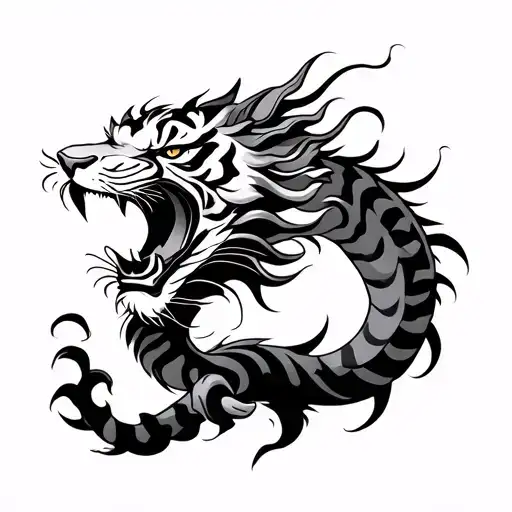 Chinese Dragon And Tiger Roaring