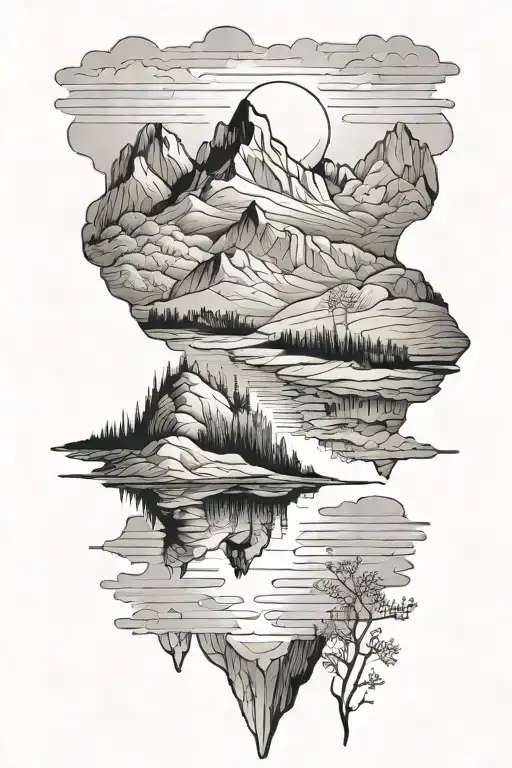 Mountains Reflecting In Water Near Fields